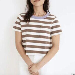 Madewell Castlerock Striped Organic Cotton Cropped Pocket Tee, M